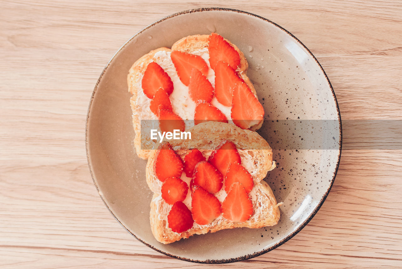 DIRECTLY ABOVE SHOT OF BREAKFAST IN BOWL ON TABLE