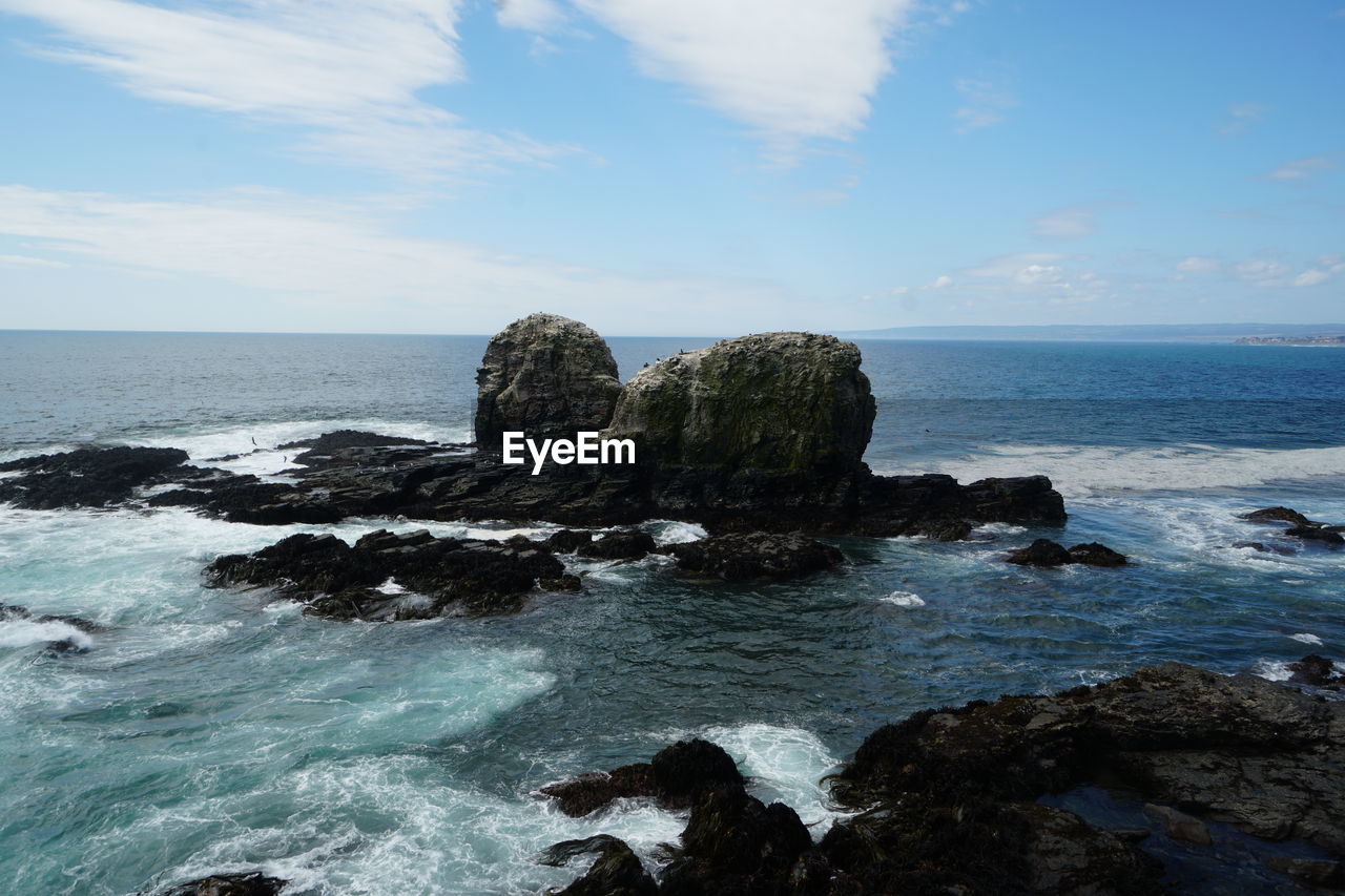 SCENIC VIEW OF ROCKS ON SEA AGAINST SKY