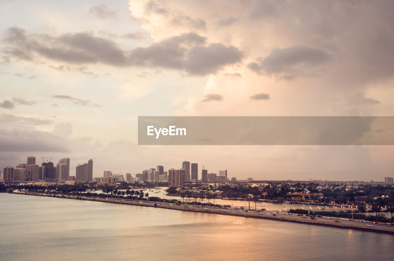 View of cityscape against sky during sunset