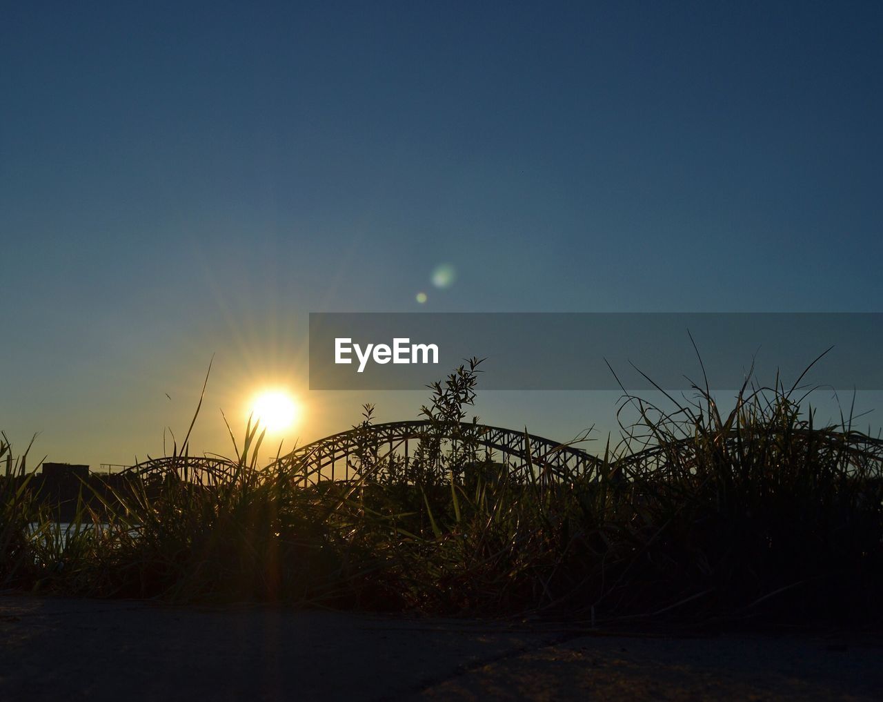 Scenic view of field against sky at sunset