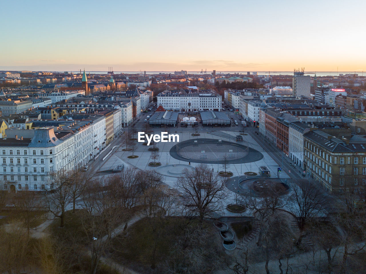 high angle view of cityscape against clear sky