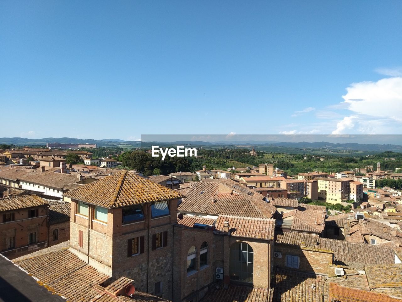 High angle shot of townscape against sky