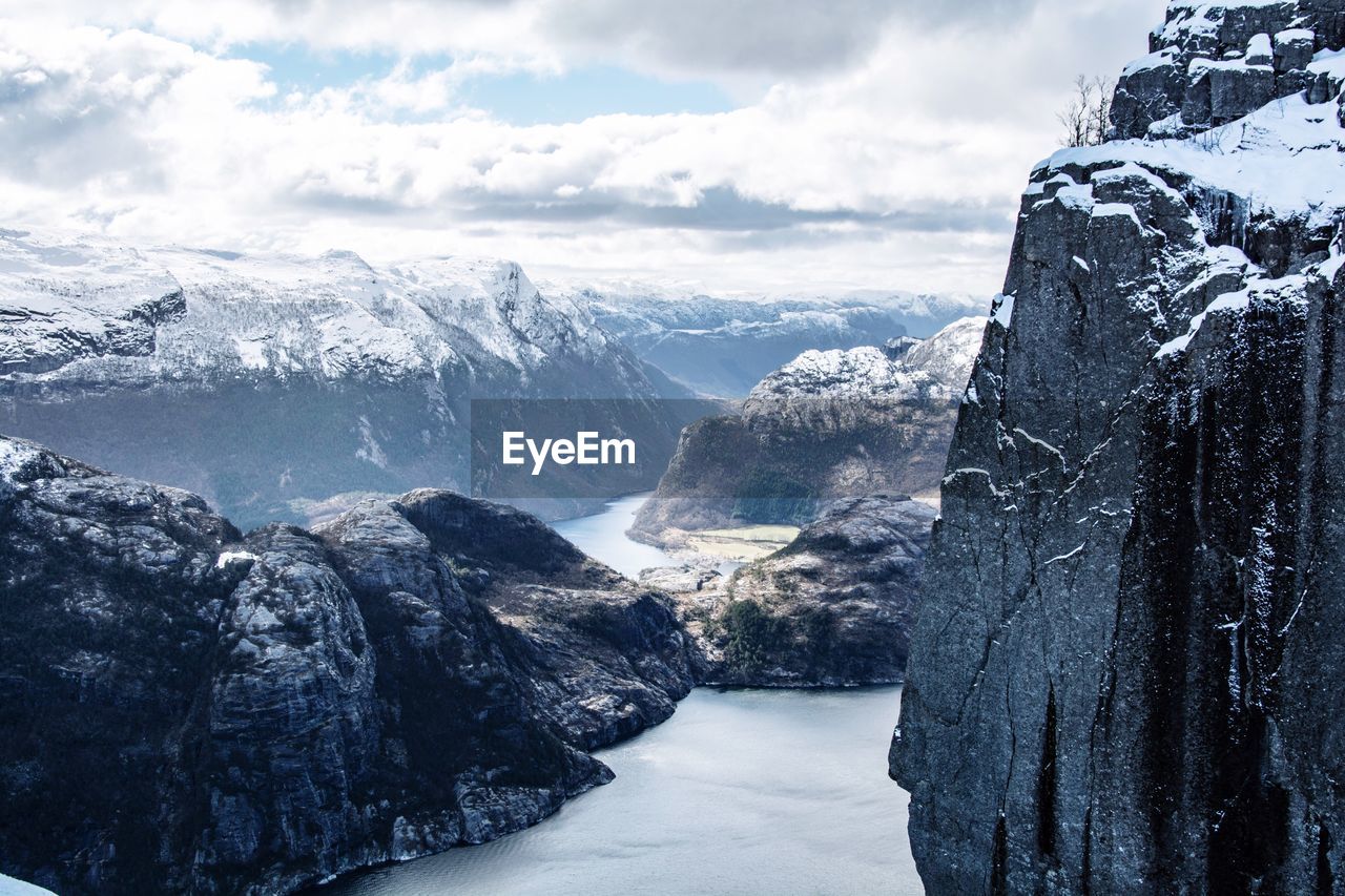 Scenic view of snowcapped mountains against sky