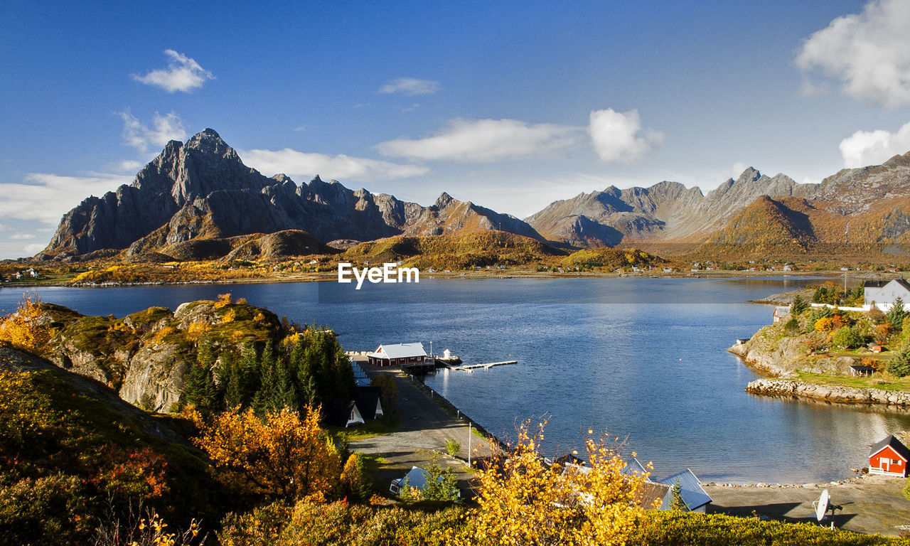 Scenic view of sea and mountains in the fjords of norway