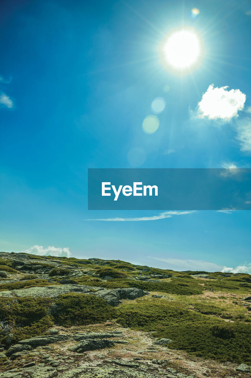 Hilly landscape covered by bushes and rocks on highlands of the serra da estrela. portugal.