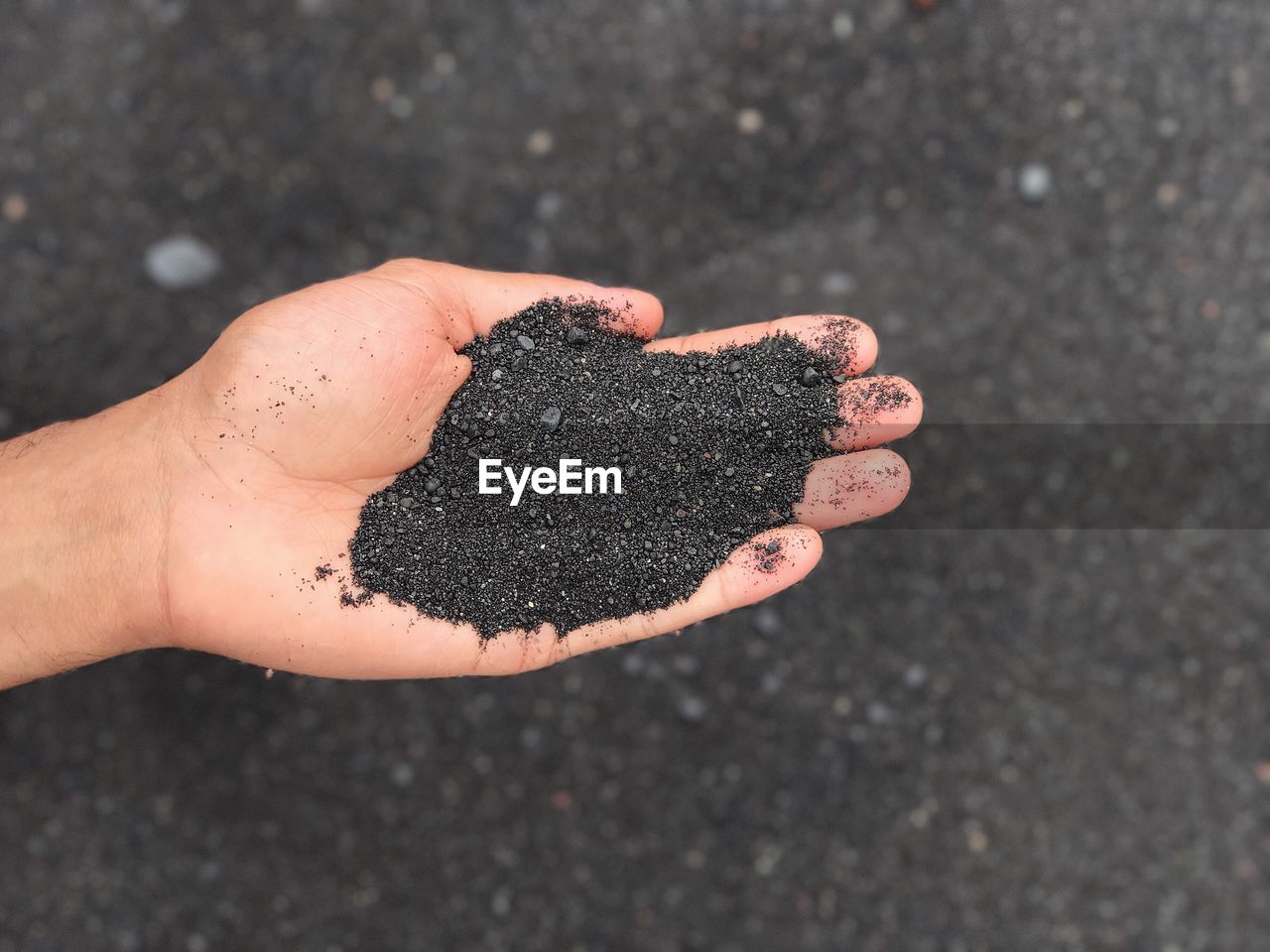 Close-up of hand holding dirt