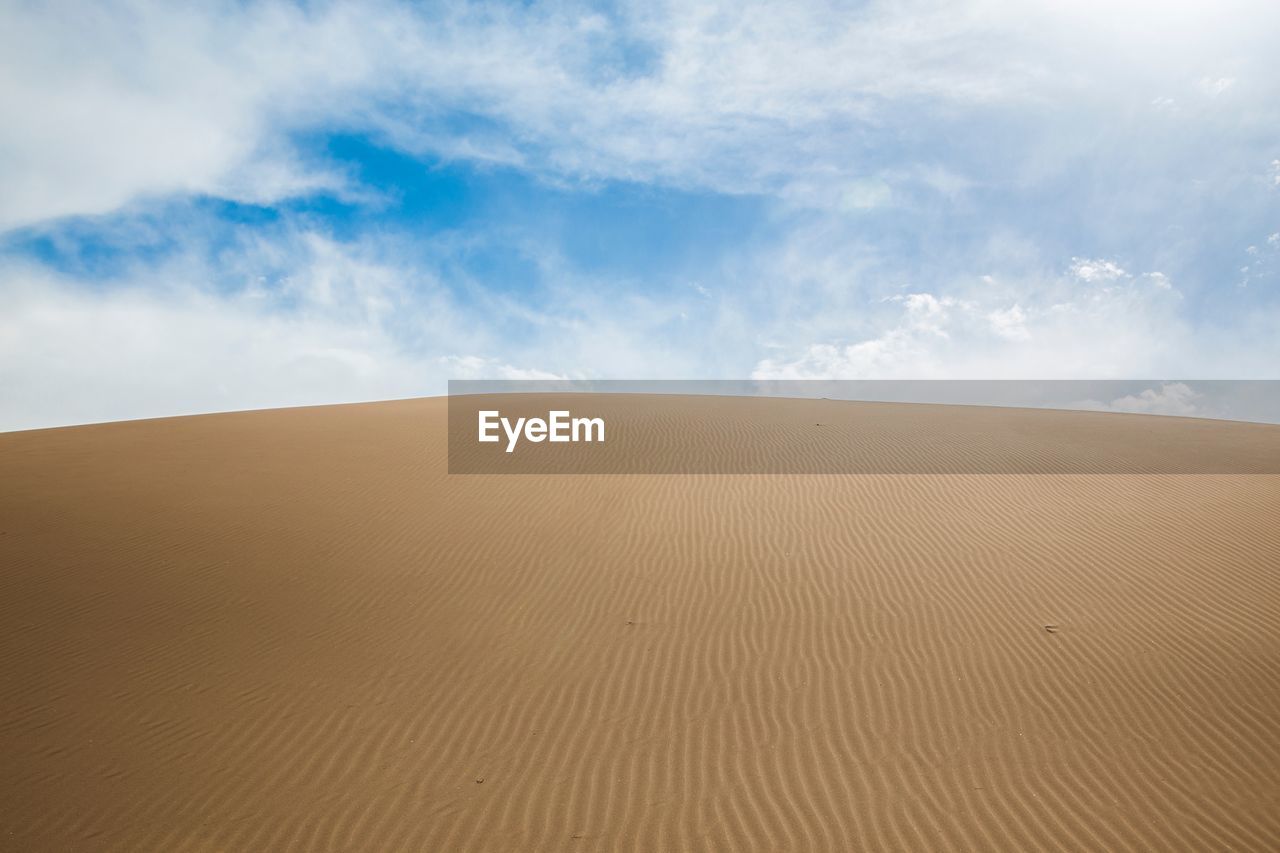 SCENIC VIEW OF SAND DUNE AGAINST SKY