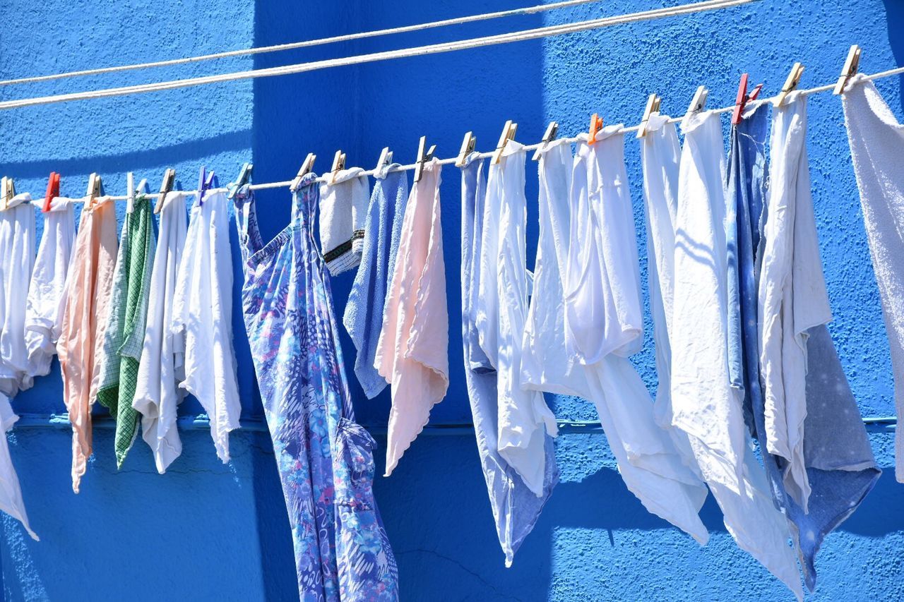 Close-up of clothes drying on clothesline