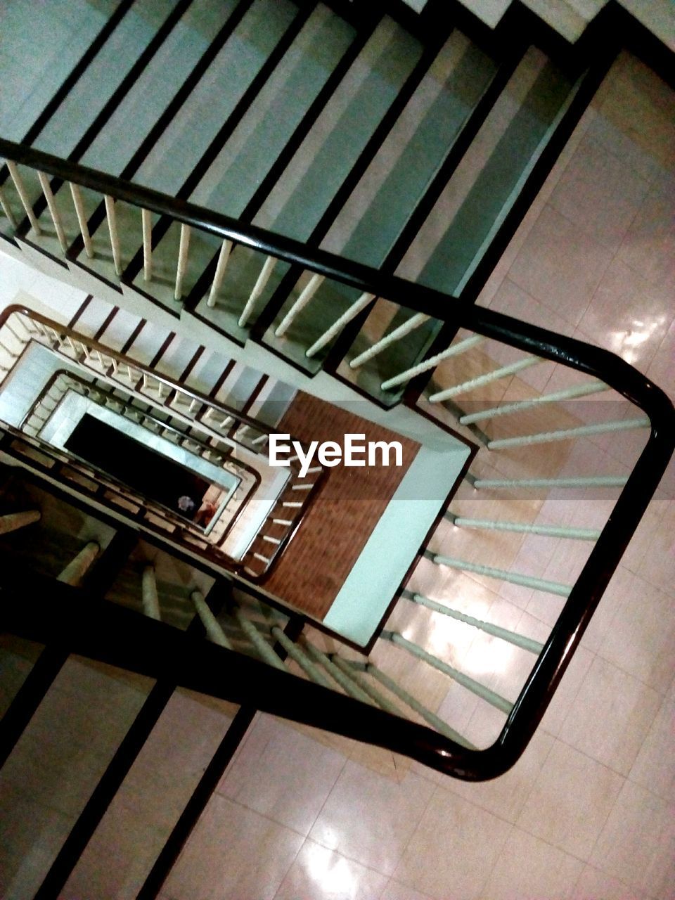 High angle view of spiral staircase in building