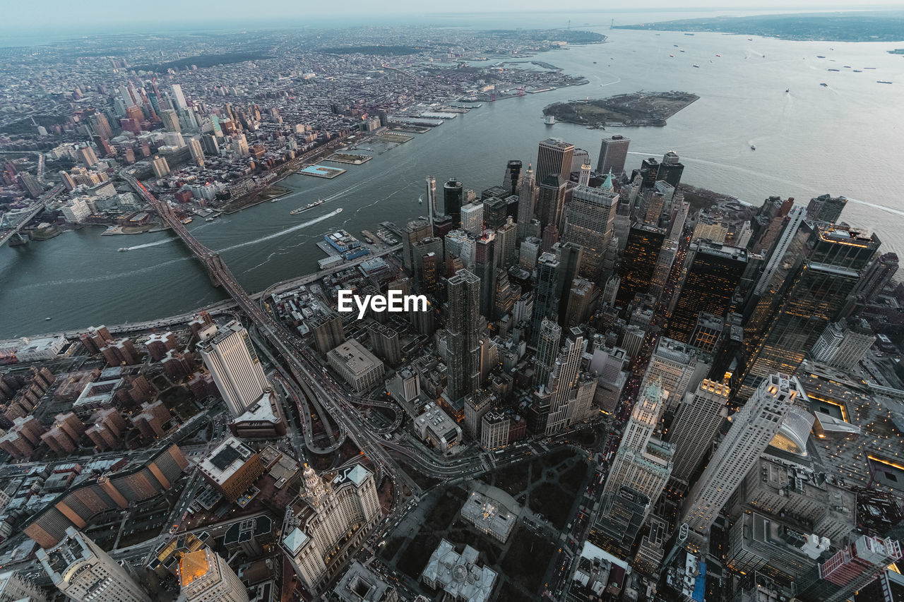 High angle view of buildings in city