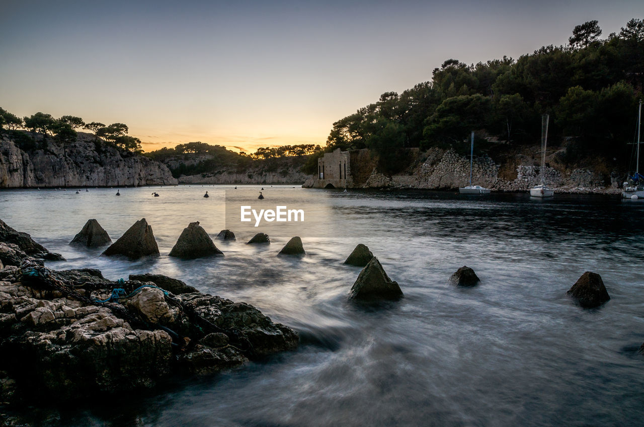 Scenic view of sea against clear sky