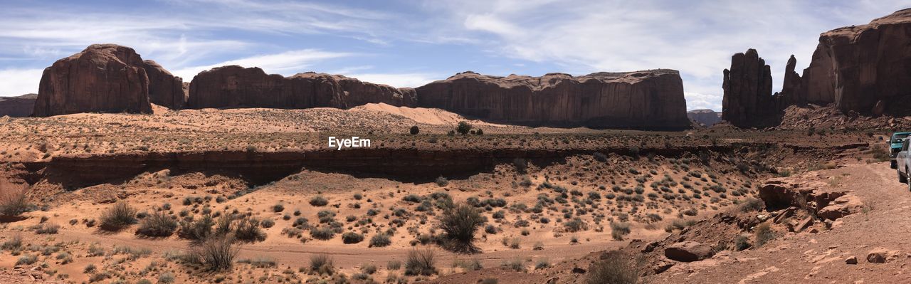 PANORAMIC VIEW OF ROCK FORMATIONS ON LANDSCAPE AGAINST SKY