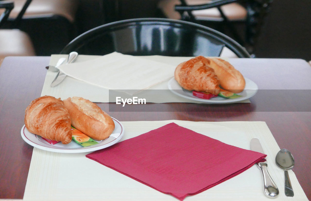 Close-up of fresh croissants served for breakfast