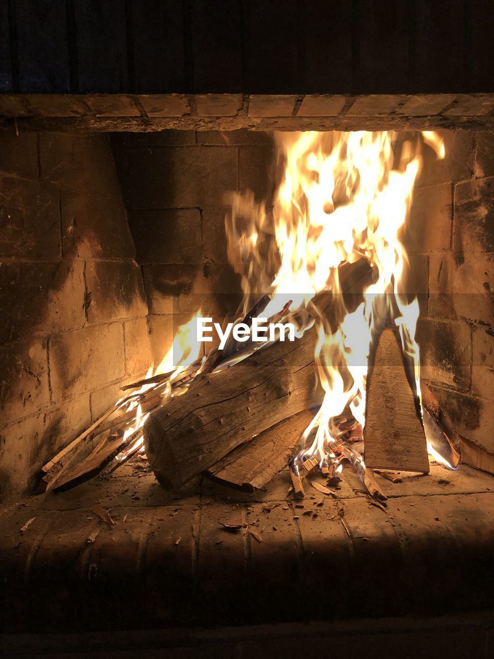 Bonfire on wooden log