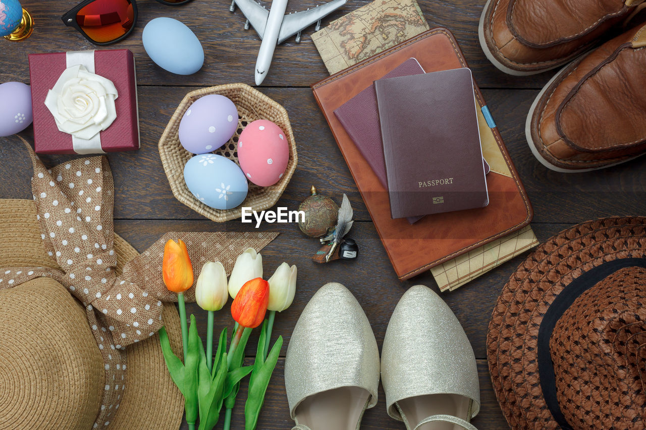 Directly above shot of various objects on table