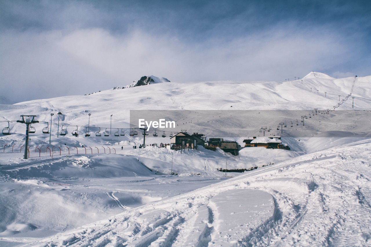 Scenic view of snowcapped mountains against sky