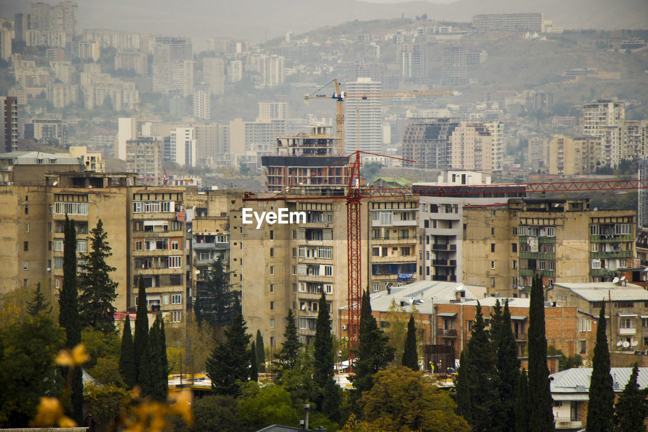 High angle view of buildings in city