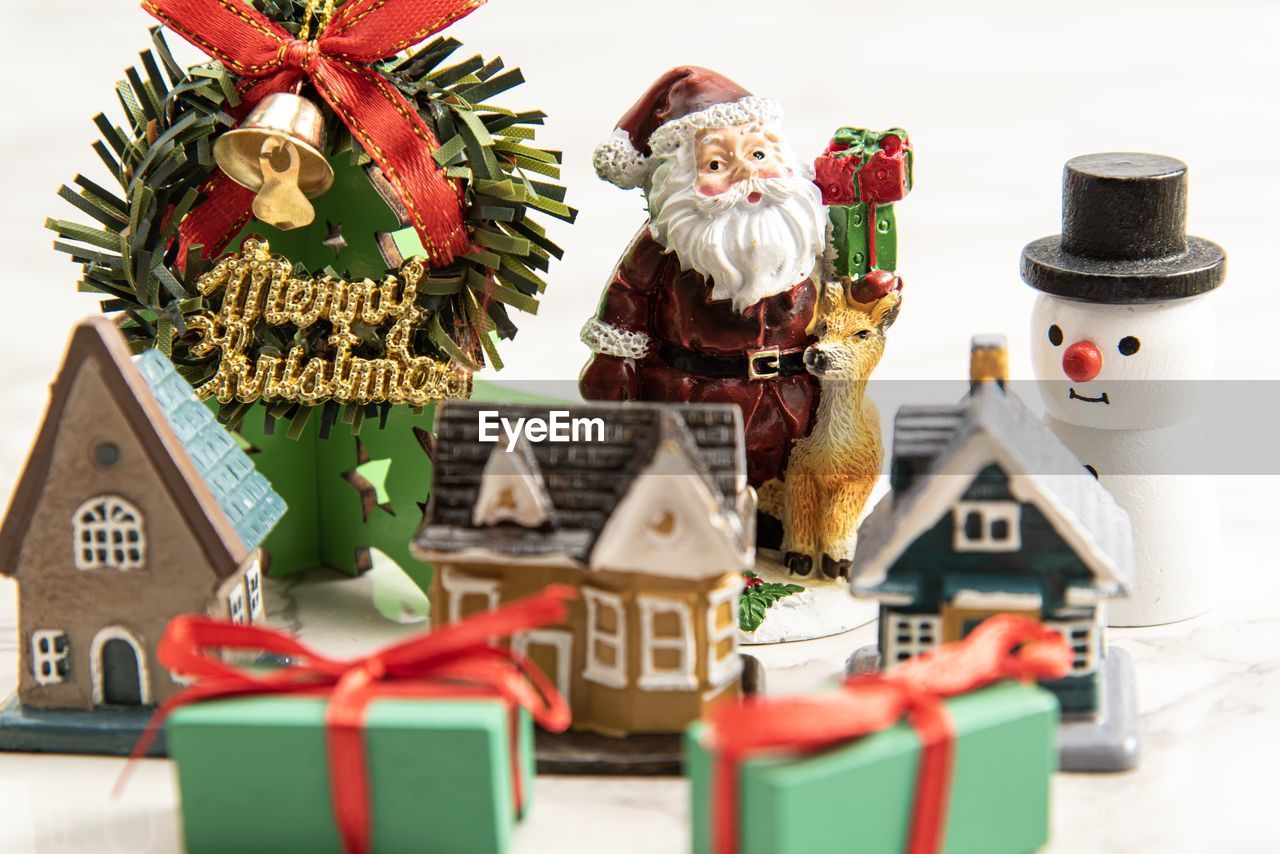 Close-up of christmas decorations on table