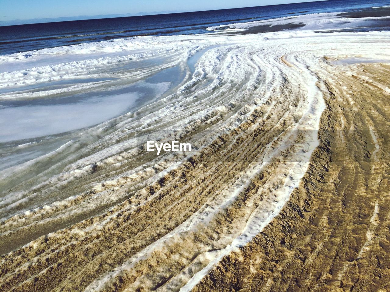 Aerial view of snow covered beach