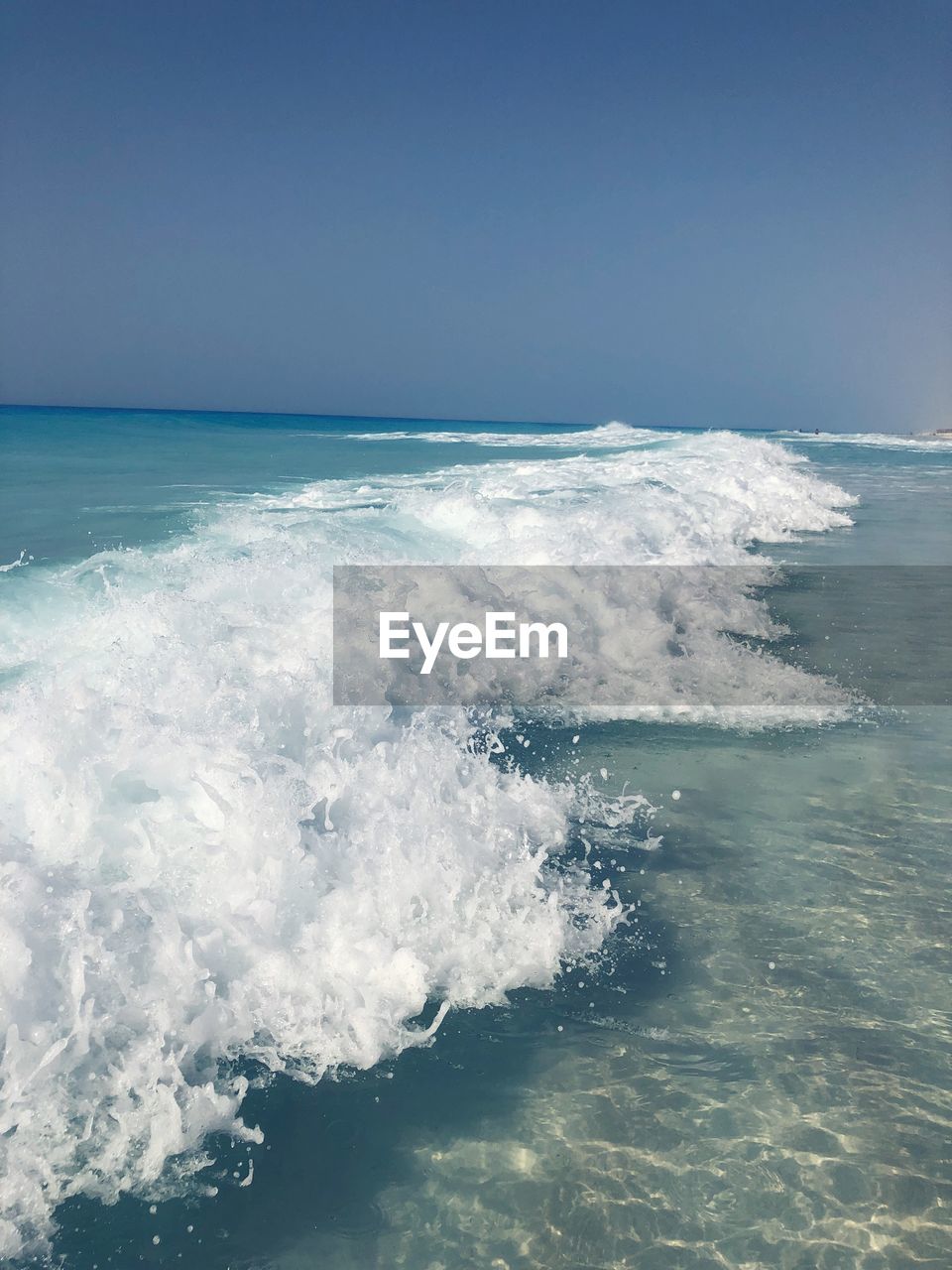 VIEW OF SEA WAVES AGAINST CLEAR SKY