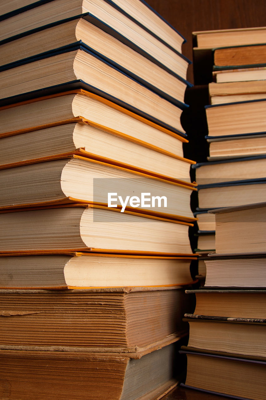 Close-up of stack of books