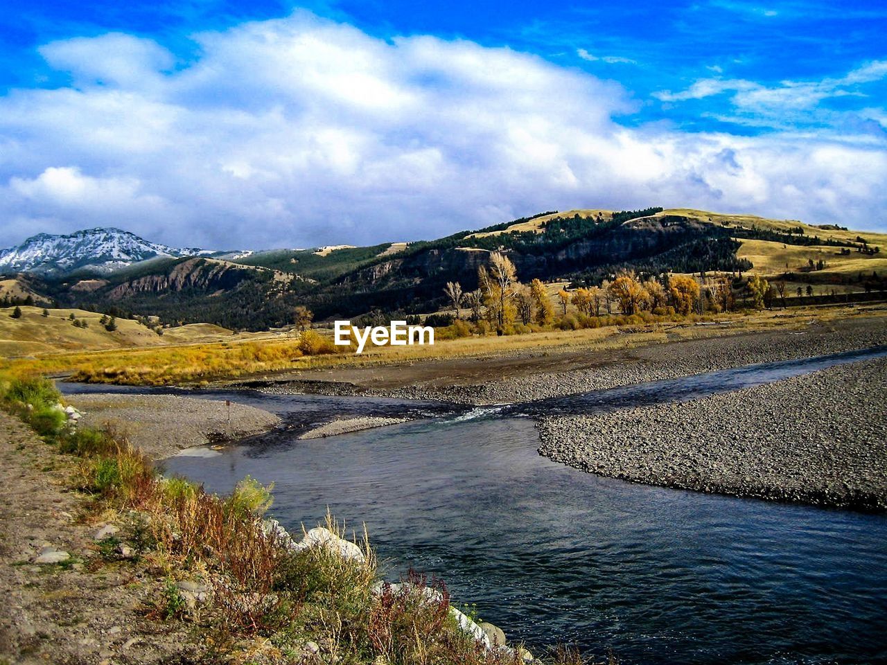 SCENIC VIEW OF RIVER AMIDST MOUNTAINS AGAINST SKY