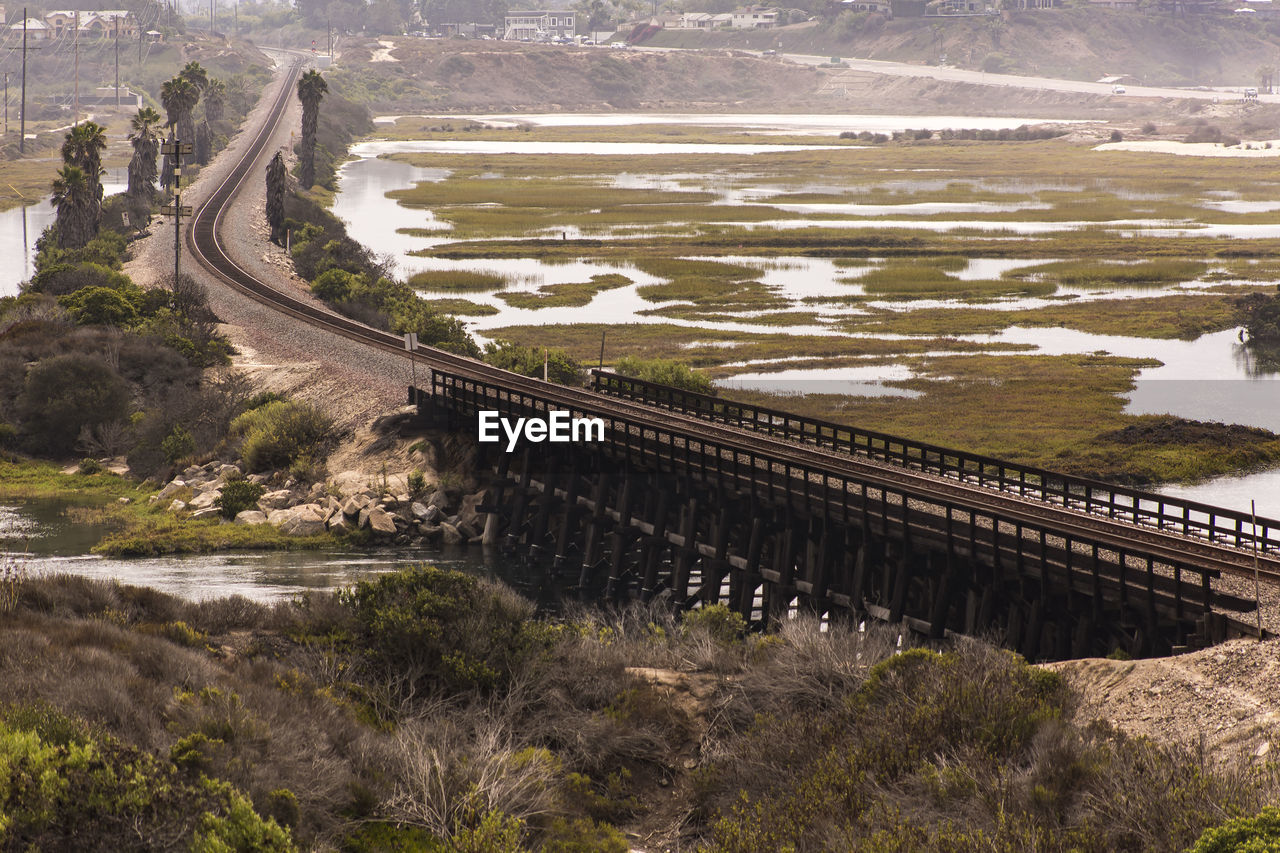 High angle view of bridge over river