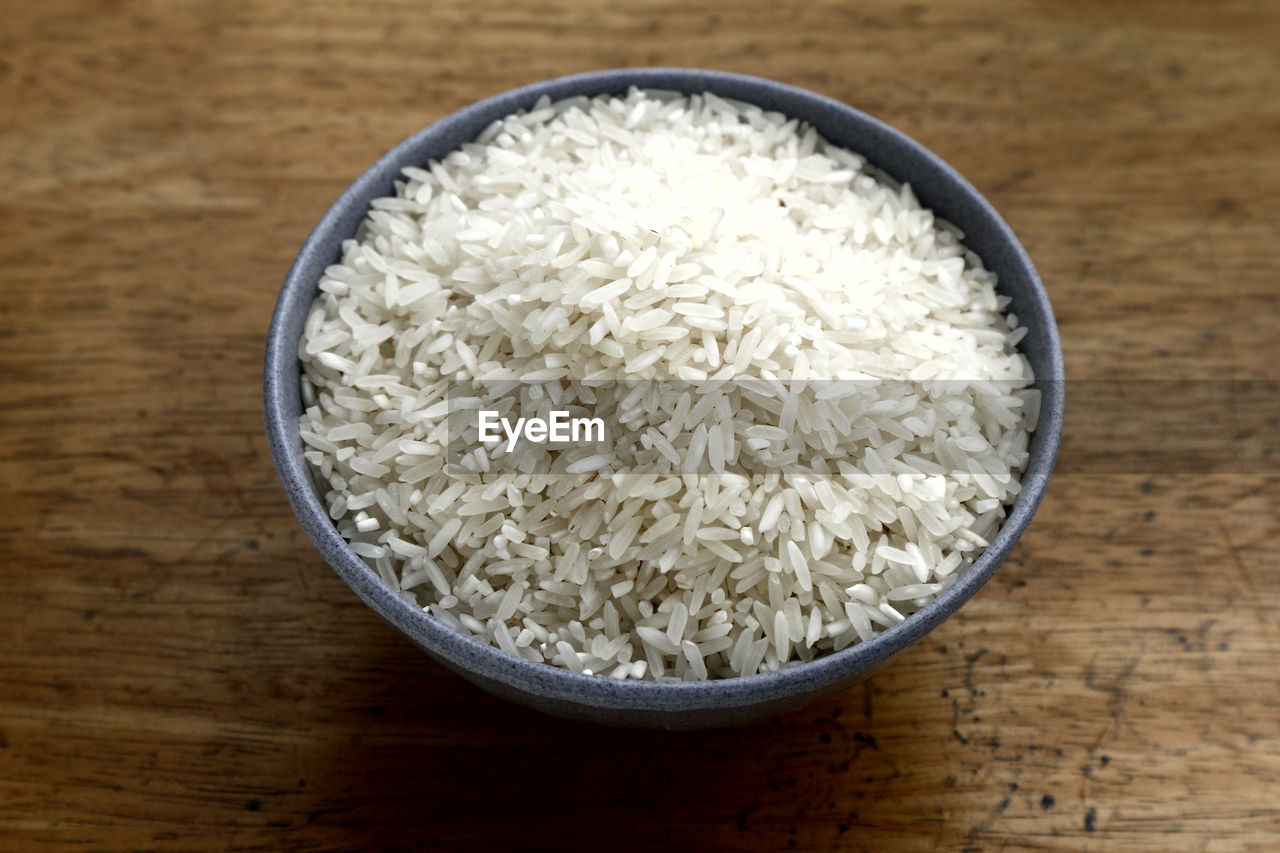 High angle view of rice in bowl