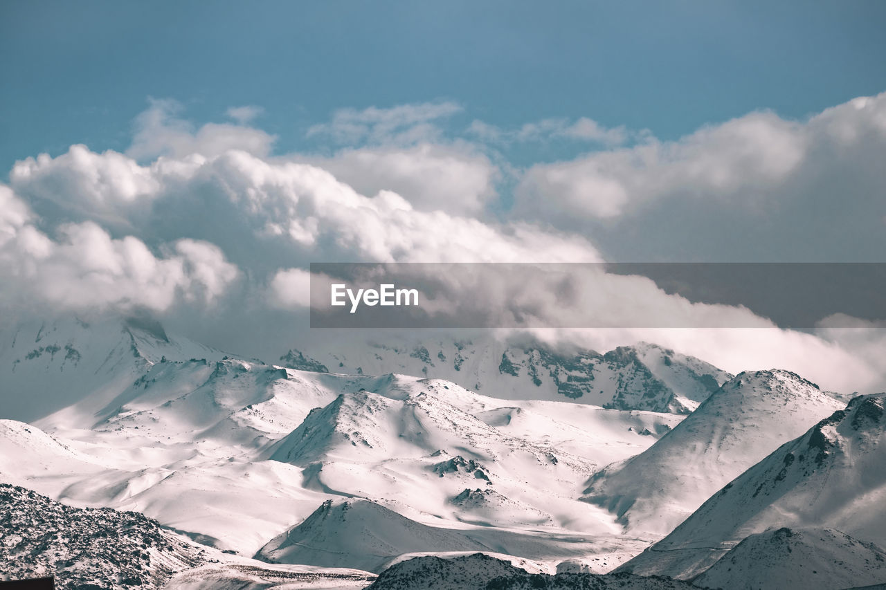 Scenic view of snowcapped mountains against sky