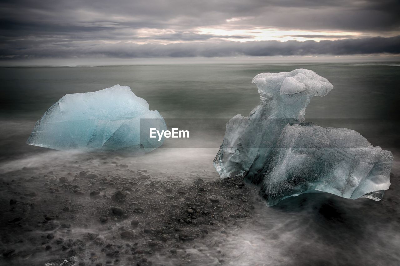 Scenic view of jokulsarlon during winter at dusk