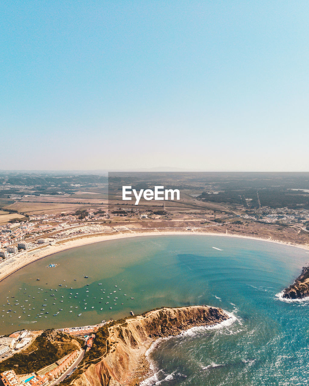 High angle view of sea against clear sky