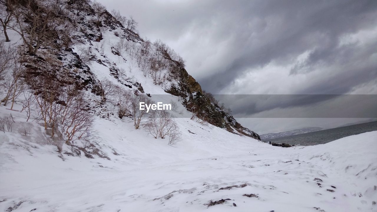 Scenic view of snowy landscape against sky