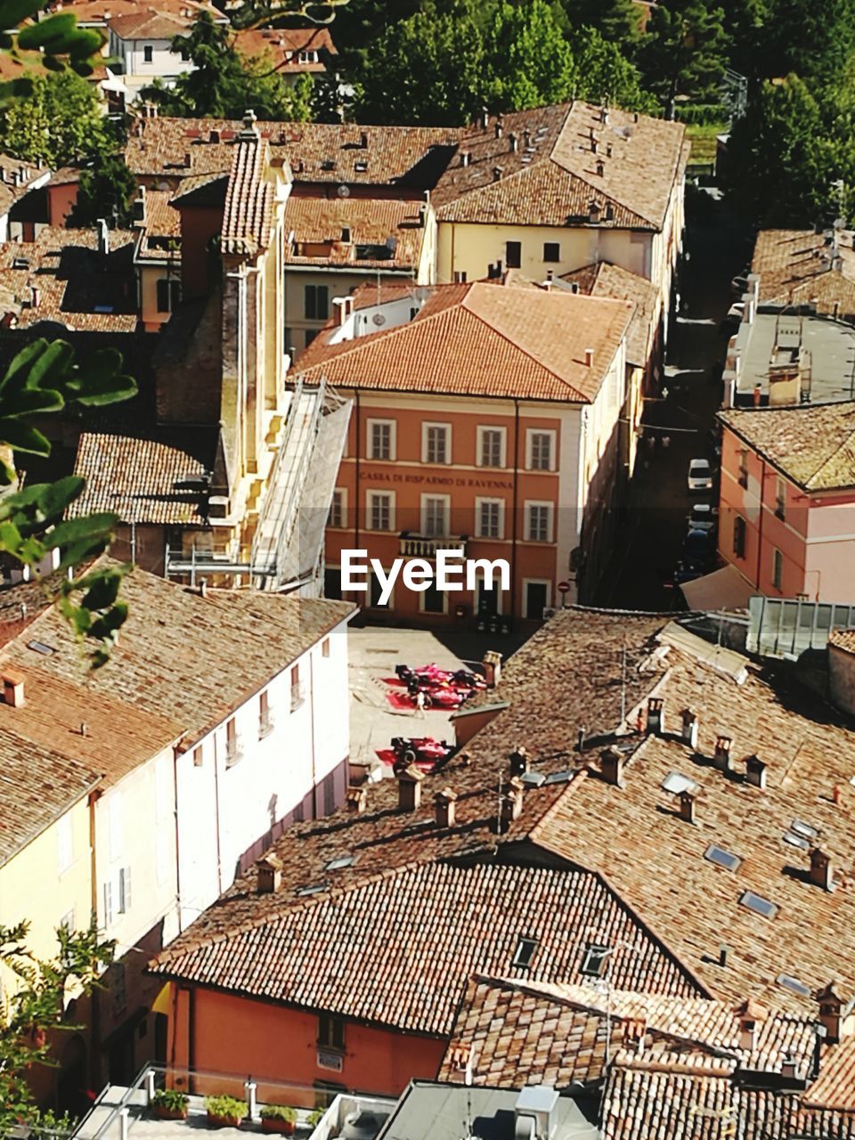 High angle view of residential buildings