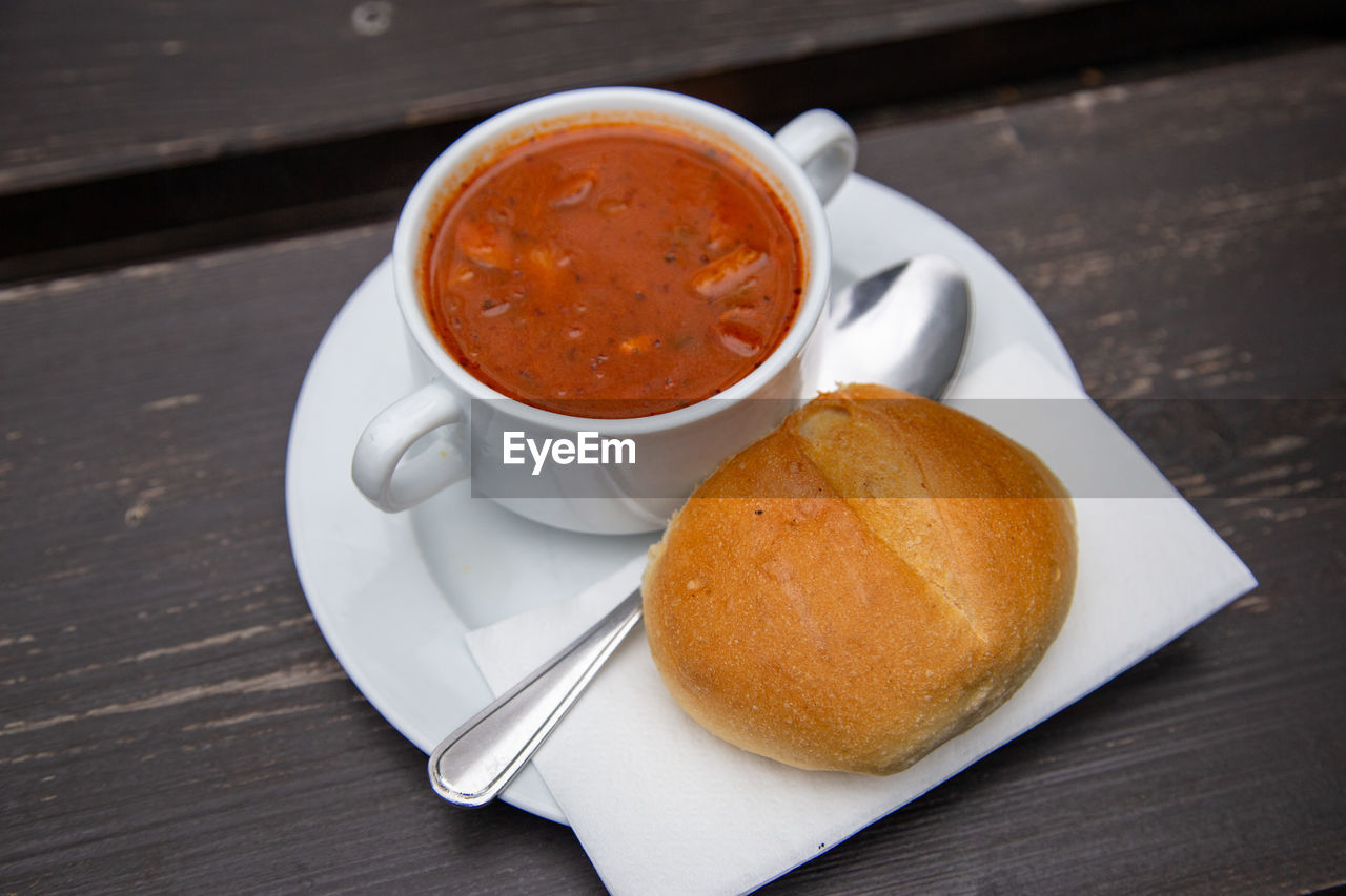 High angle view of breakfast on table