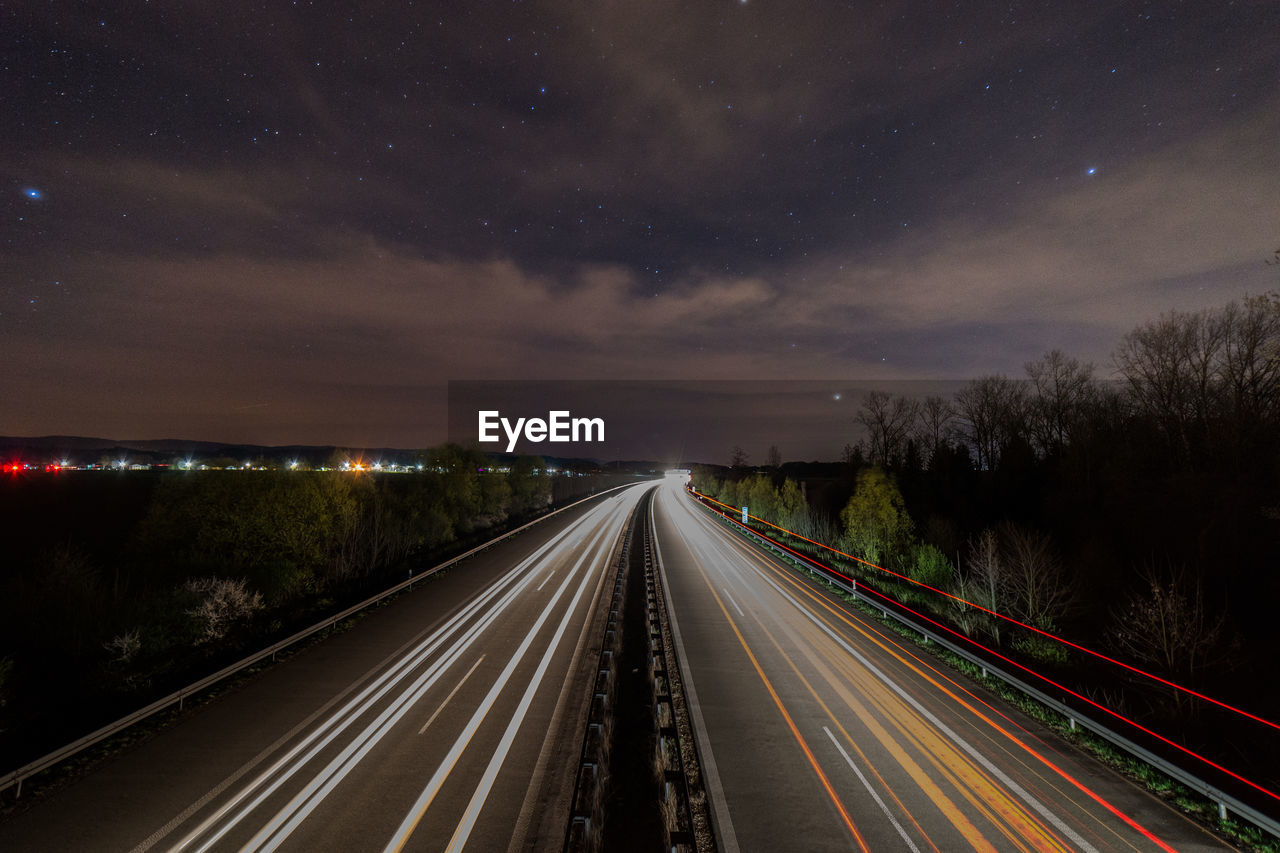 Light trails on highway at night