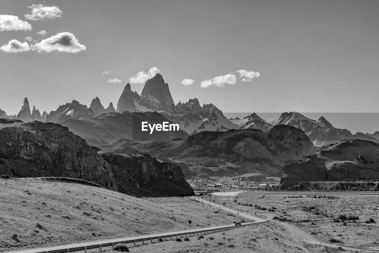 Mount fitz roy and cerro torre, las vueltas river near el chalten, argentina