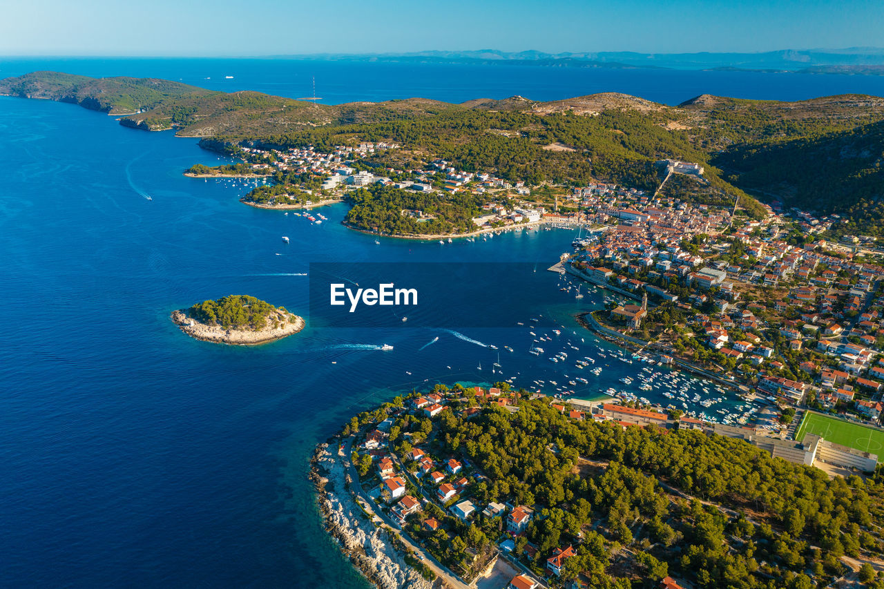 Aerial view of hvar town on hvar island, croatia