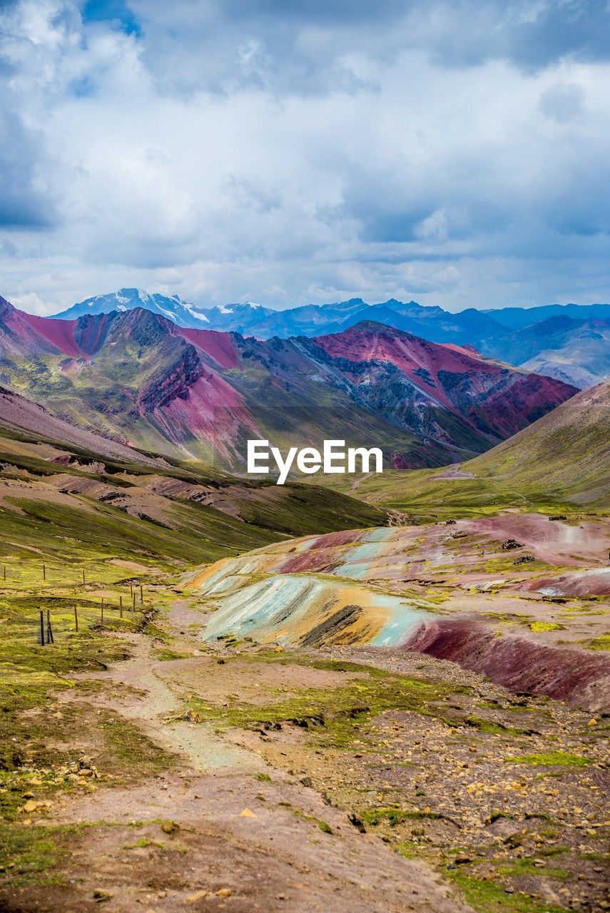 scenic view of mountains against cloudy sky