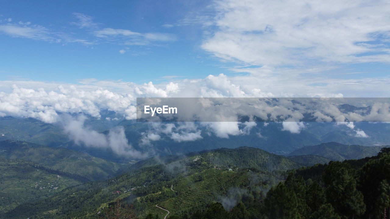 environment, mountain, cloud, sky, landscape, scenics - nature, mountain range, beauty in nature, nature, land, tree, forest, travel, plant, ridge, no people, fog, travel destinations, tranquility, wilderness, outdoors, pinaceae, tourism, pine tree, blue, plateau, social issues, tranquil scene, coniferous tree, valley, day, non-urban scene, high angle view, mountain peak, high up, pine woodland, cloudscape, idyllic, summer, winter, trip, environmental conservation, vacation, cold temperature