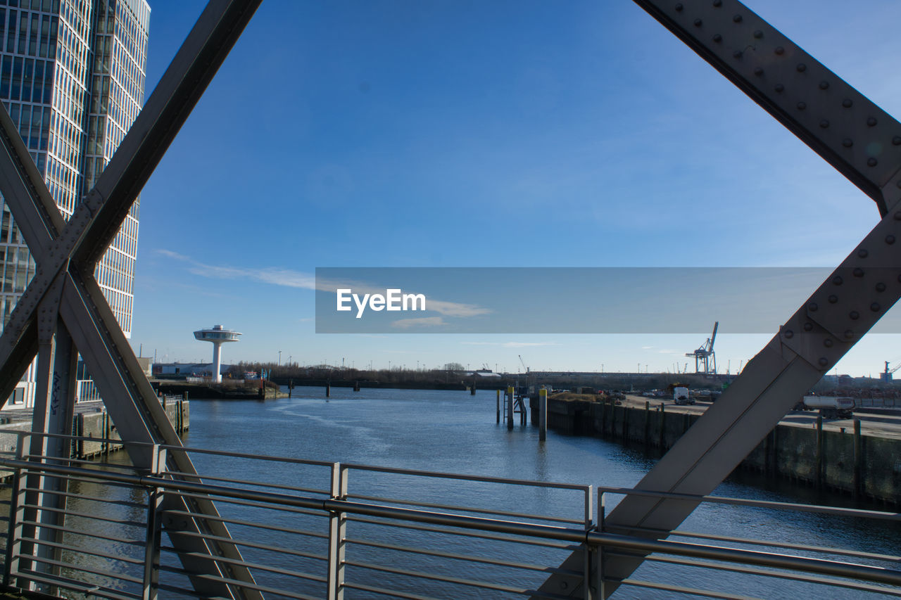 VIEW OF BRIDGE OVER RIVER AGAINST BLUE SKY