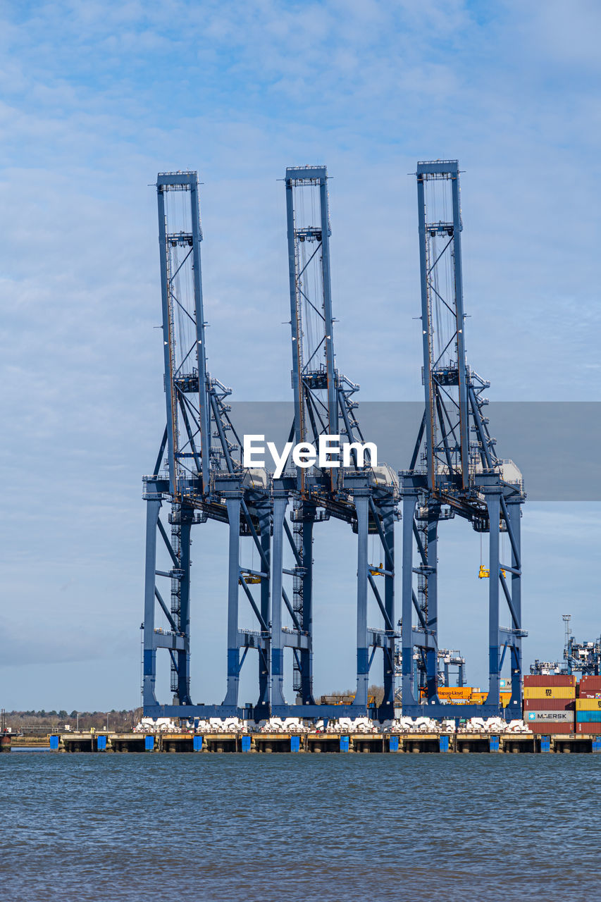 Felixstowe container port panoramic shots showing gantry cranes and container ship