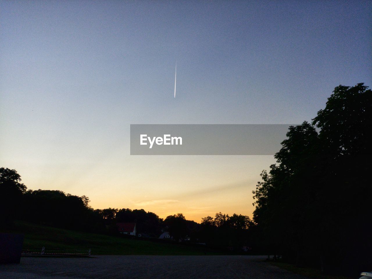SILHOUETTE TREES AGAINST CLEAR SKY AT SUNSET