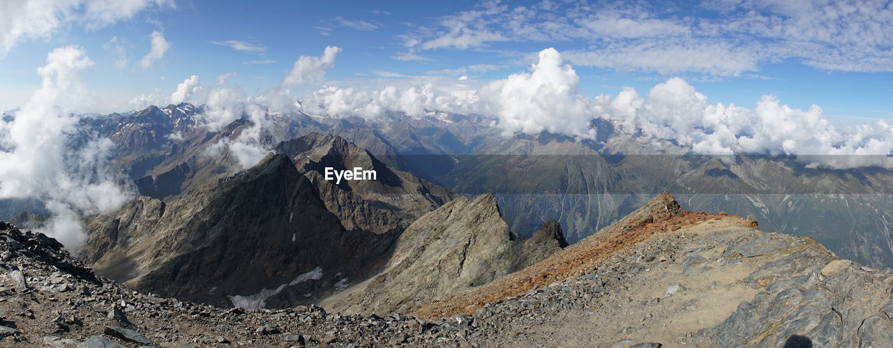 Aerial view of mountains against sky