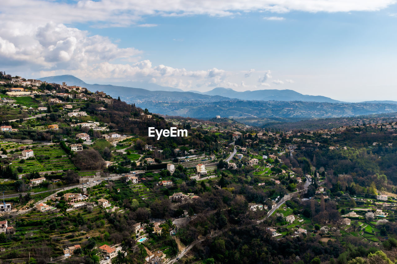 High angle view of townscape against sky