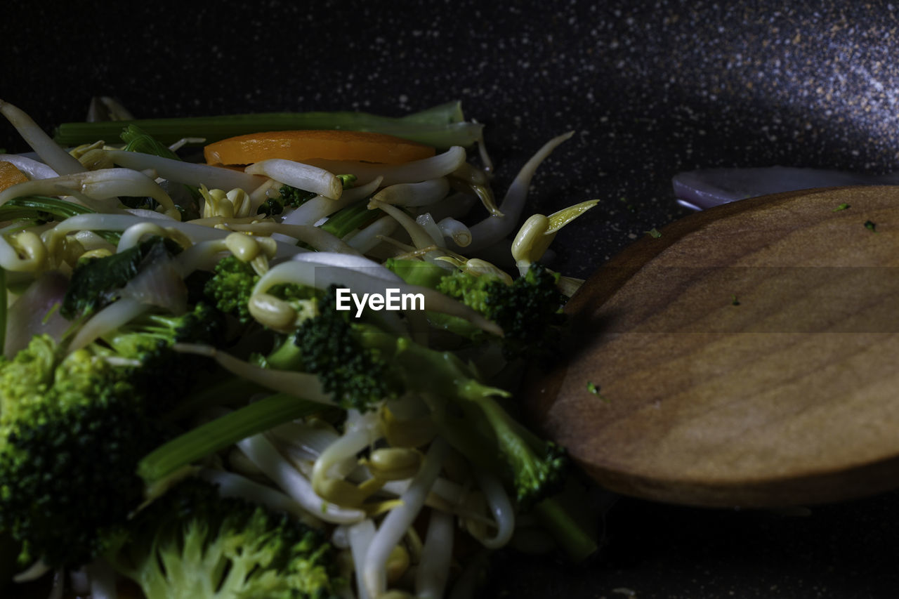 High angle view of chopped mushrooms in plate