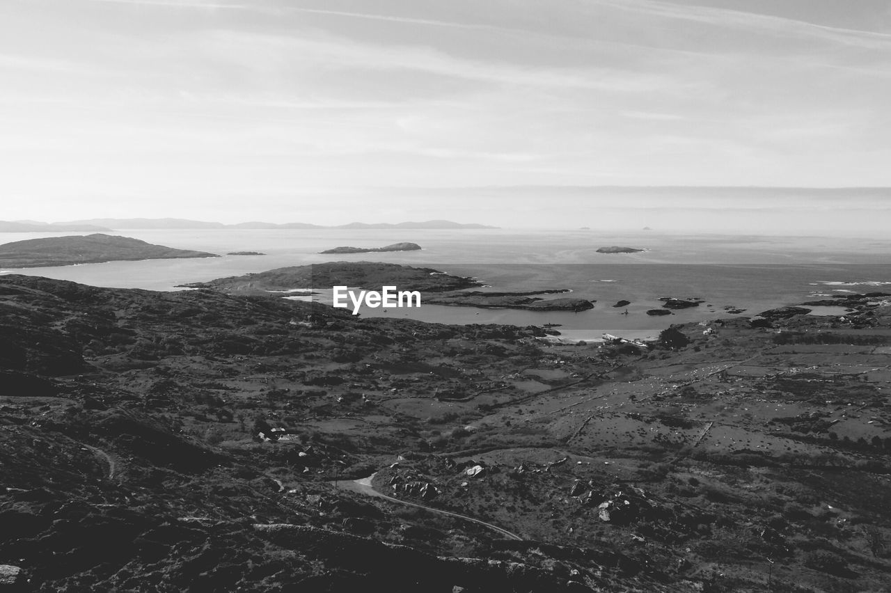 Aerial shot of land and seascape