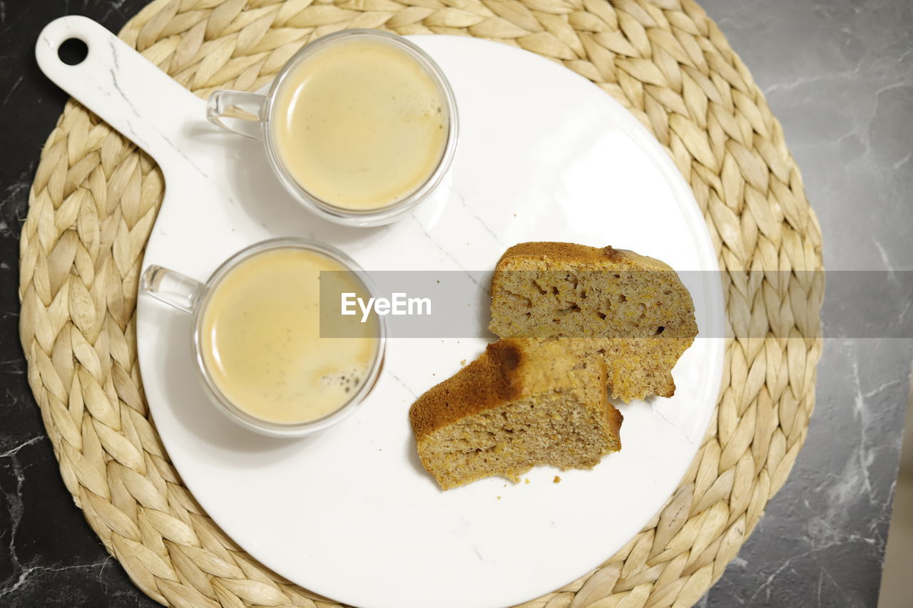 High angle view of breakfast on table