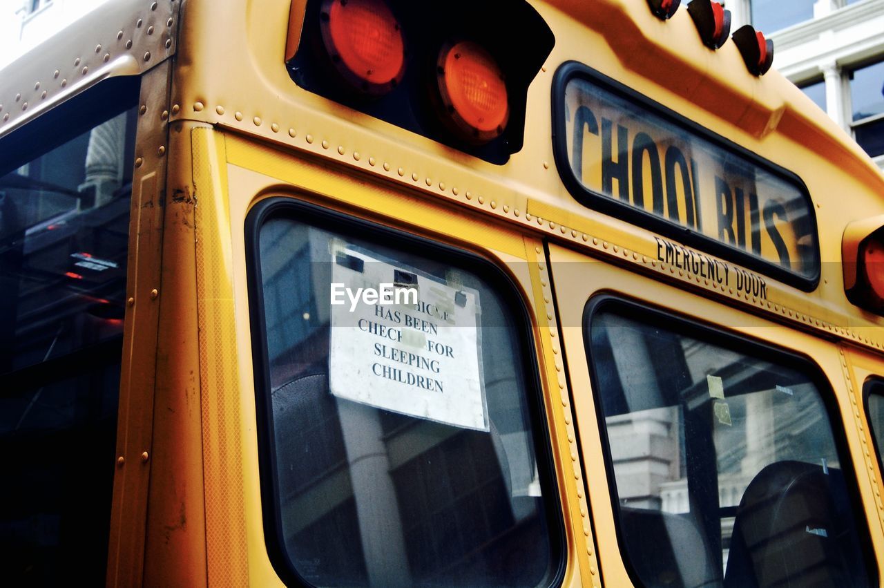 Note on school bus windshield
