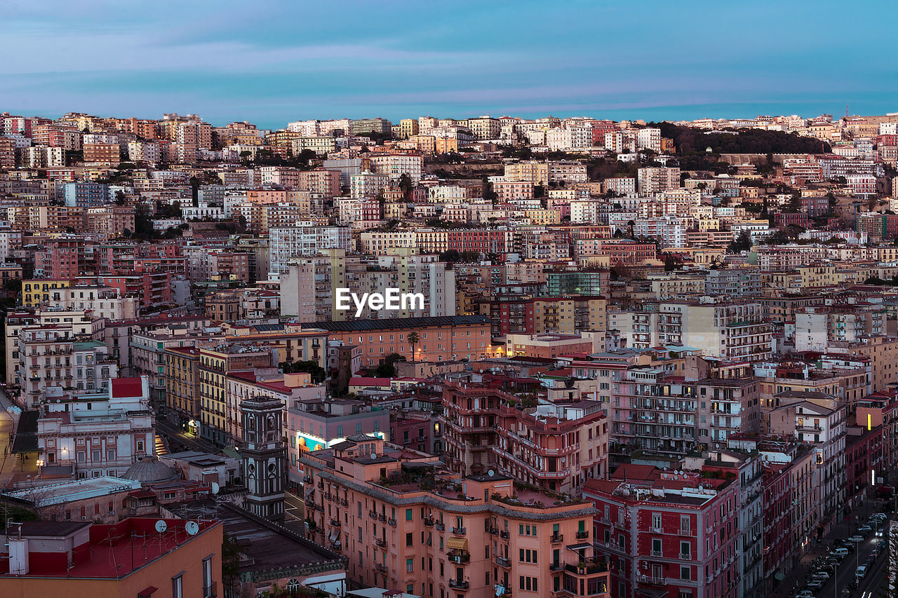 High angle view of townscape against sky