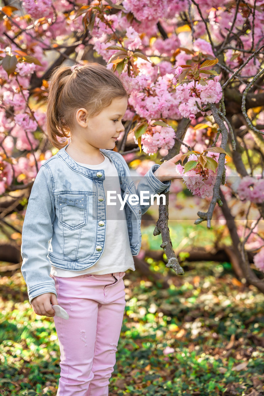 portrait of cute girl standing by tree